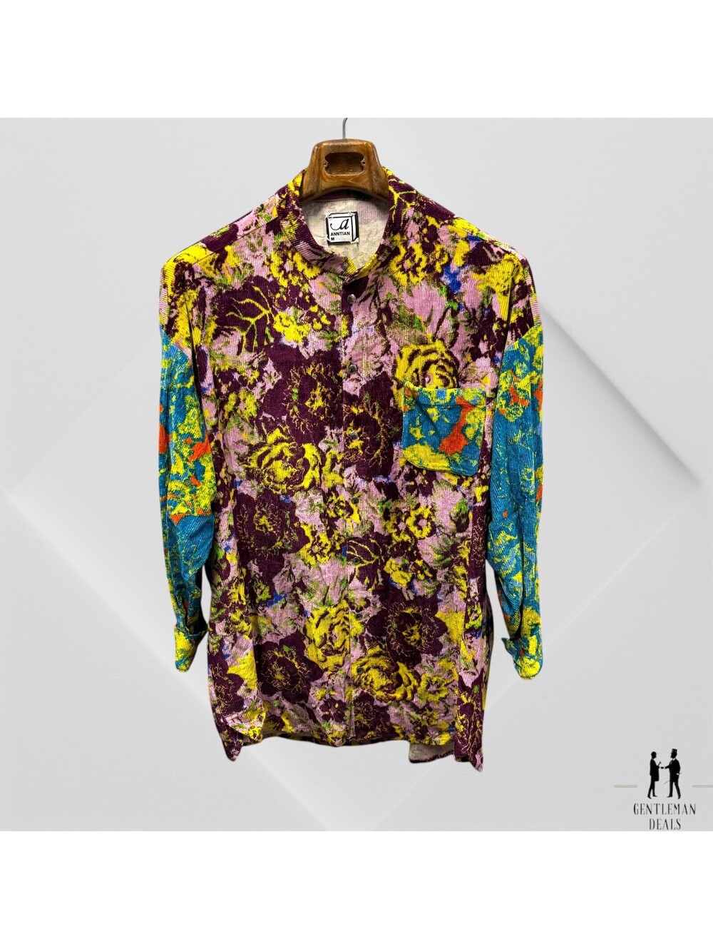 Anntian one berlin Floral Snap Button Shirt dress Velvet Cord Neck Blouse M